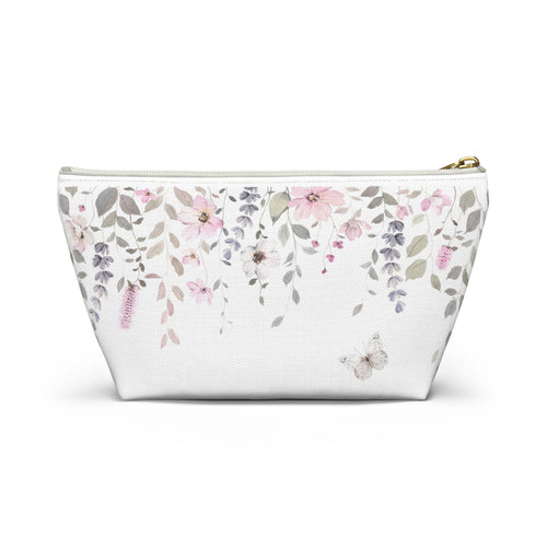 Floral Watercolor Accessory Pouch — Pink Hanging Blossoms Makeup Bag