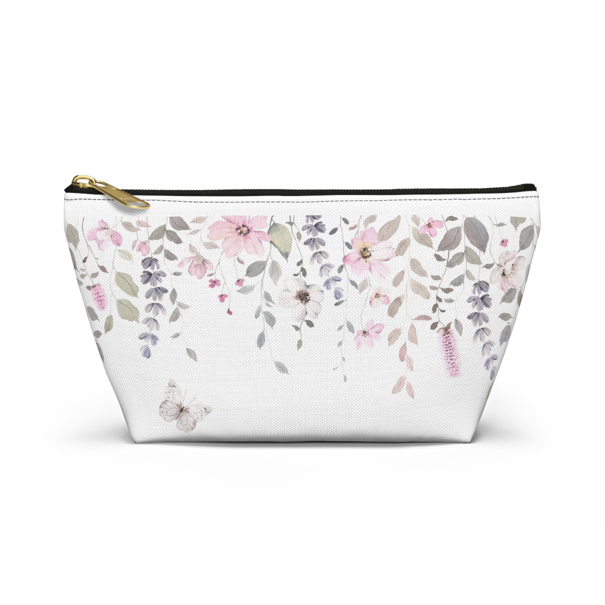 Floral Watercolor Accessory Pouch — Pink Hanging Blossoms Makeup Bag