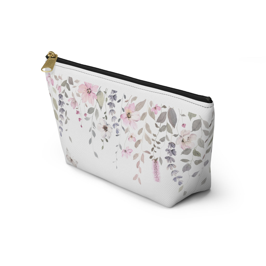 Floral Watercolor Accessory Pouch — Pink Hanging Blossoms Makeup Bag