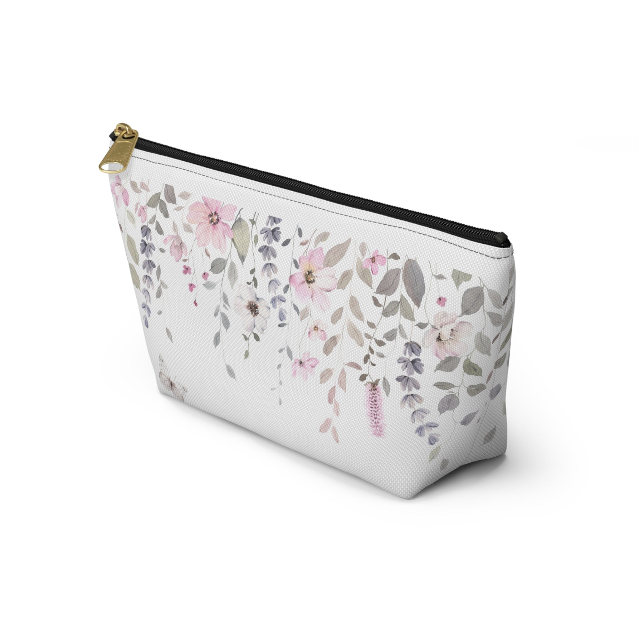 Floral Watercolor Accessory Pouch — Pink Hanging Blossoms Makeup Bag