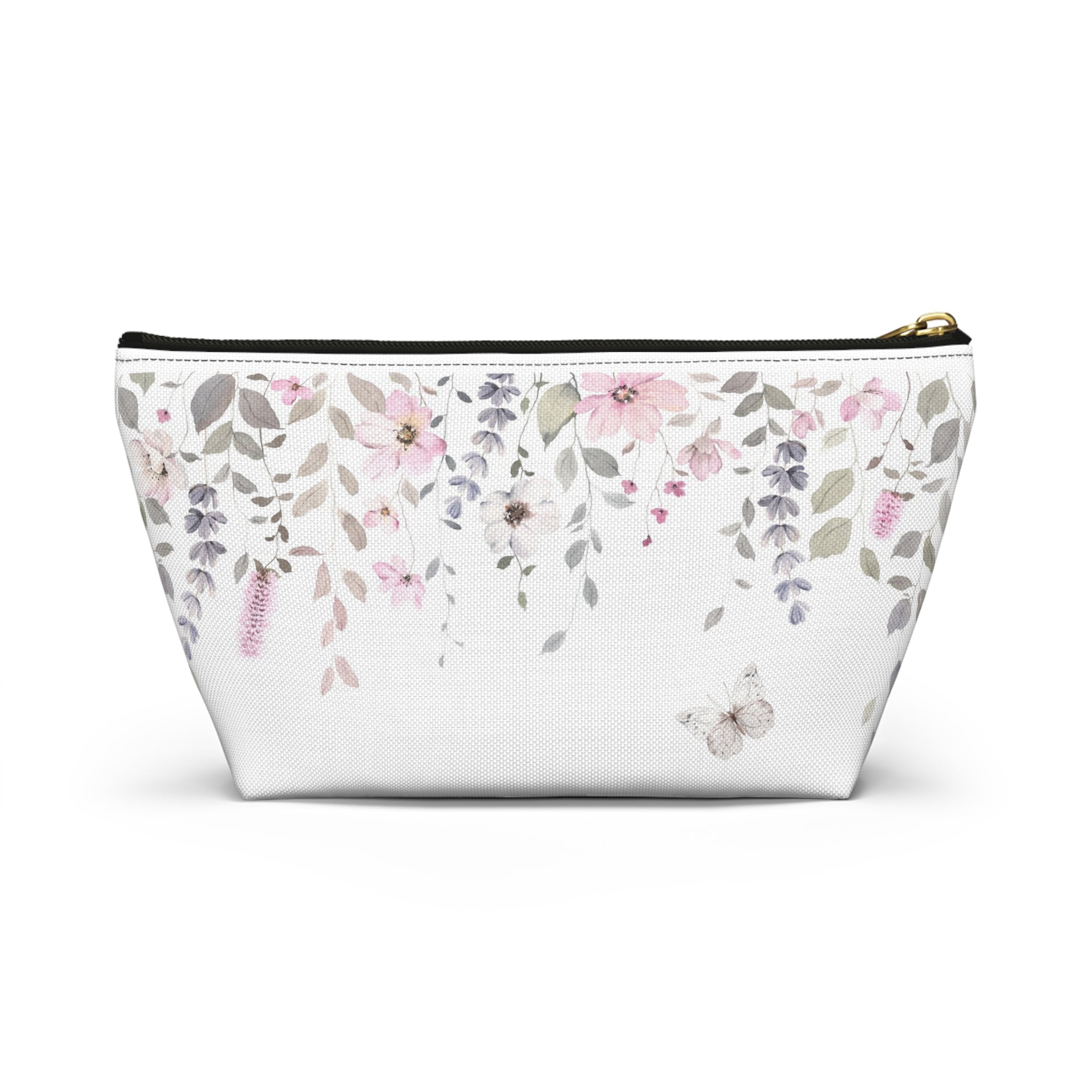 Floral Watercolor Accessory Pouch — Pink Hanging Blossoms Makeup Bag